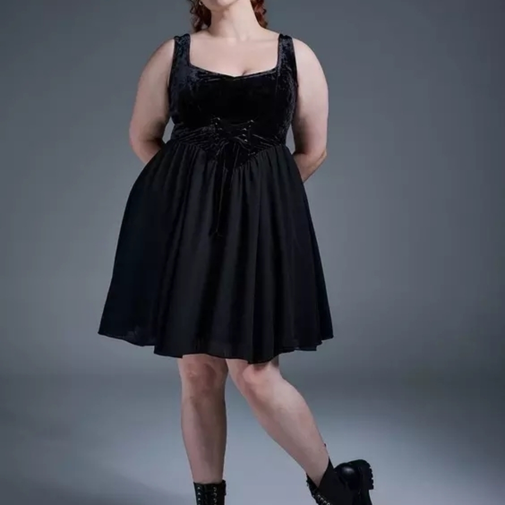 NIGHTFALL VELVET AND CHIFFON CORSET BOW MINI DRESS